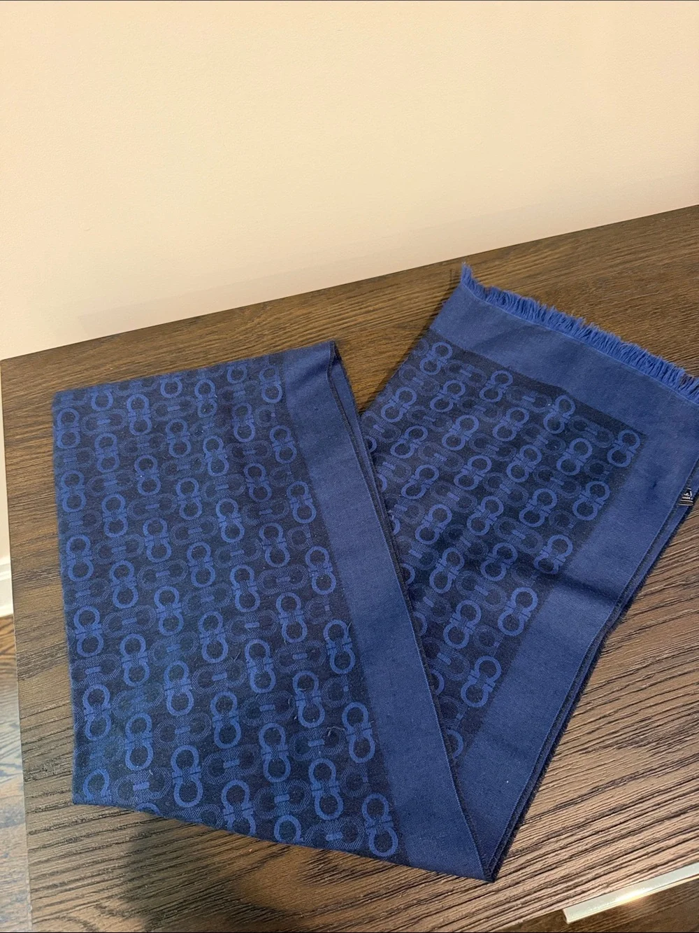 Salvatore Ferragamo Men's Navy Patterned Scarf - Blue